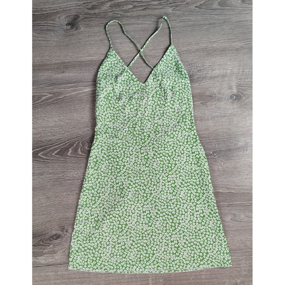 Womens Small V-Neck Criss Cross Backless Ditsy Floral Print‎ Cami Dress Zip